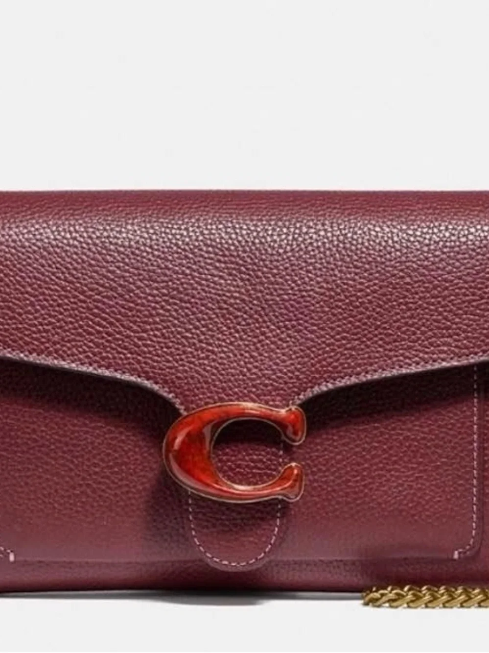 Coach Burgundy Pebbled Leather Crossbody with Gold Chain